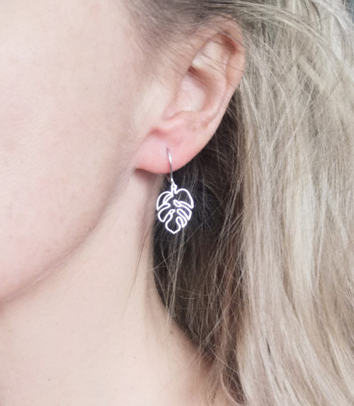Ocelové náušnice*monstera*jemné — foto 4