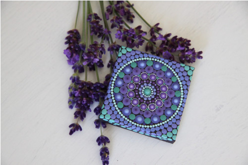 Mini mandala na plátně - "levandule" — foto 3