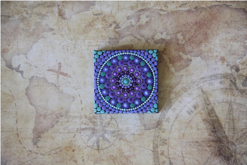 Mini mandala na plátně - "levandule" — foto 4