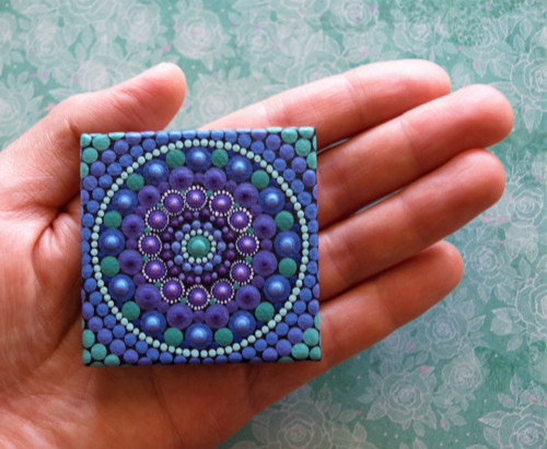 Mini mandala na plátně - "levandule" — foto 5