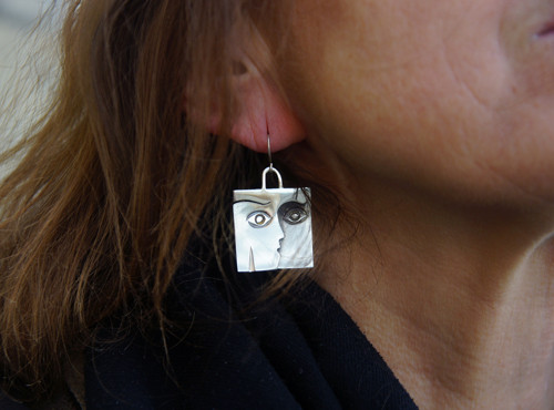 Alpakové náušnice .... " Face no.2, " — foto 4