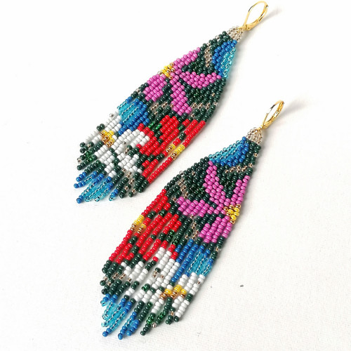 Floral Boho Beaded Fringe Earrings — foto 5