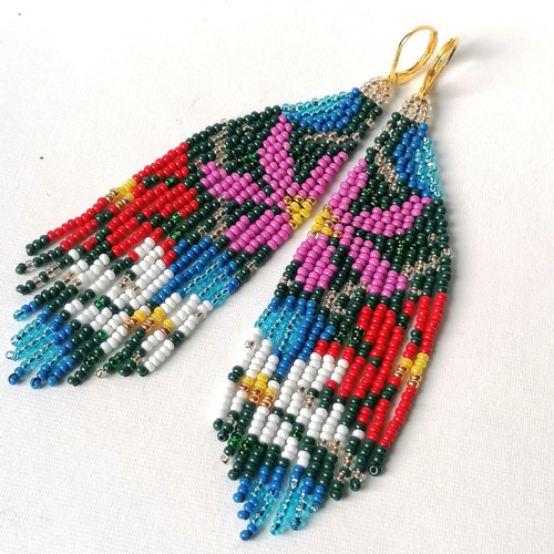 Floral Boho Beaded Fringe Earrings — foto 2