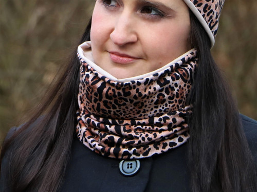 Leopard úpletový set čiapka + nákrčník — foto 3