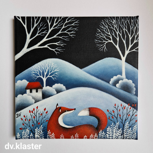 Liška v zimě (20x20 cm) — foto 2