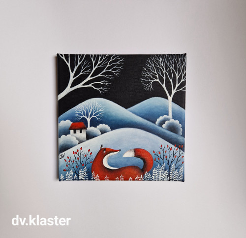 Liška v zimě (20x20 cm) — foto 4