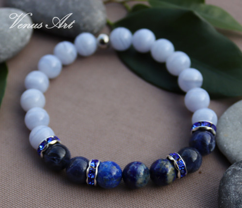 Náramek Chalcedon, Lapis Lazuli, Sodalit — foto 4
