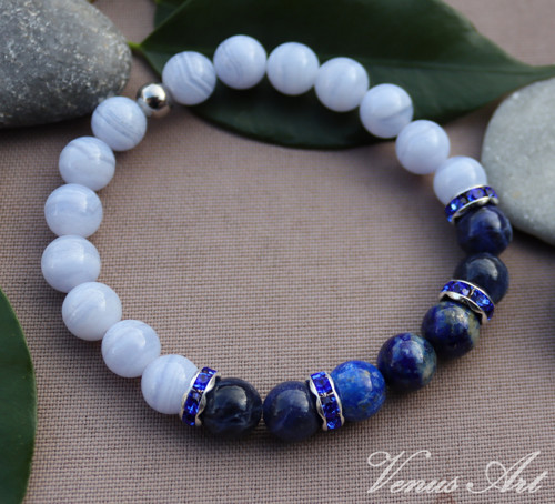 Náramek Chalcedon, Lapis Lazuli, Sodalit — foto 2