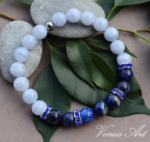 Náramek Chalcedon, Lapis Lazuli, Sodalit — foto 6