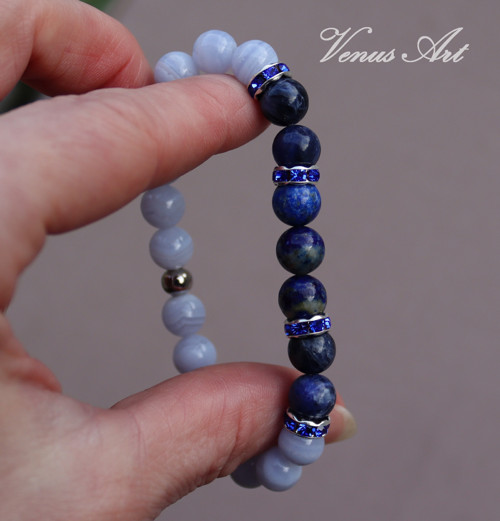 Náramek Chalcedon, Lapis Lazuli, Sodalit — foto 3