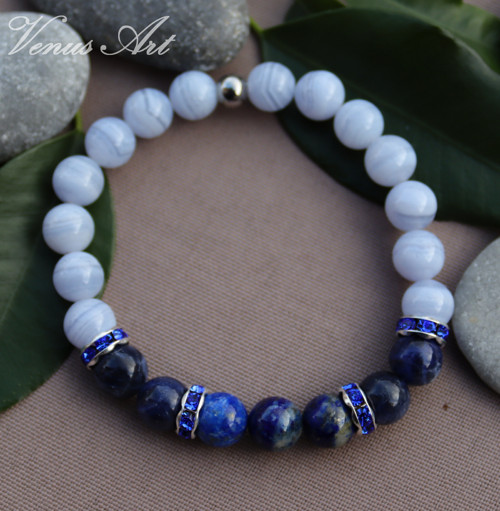 Náramek Chalcedon, Lapis Lazuli, Sodalit — foto 5