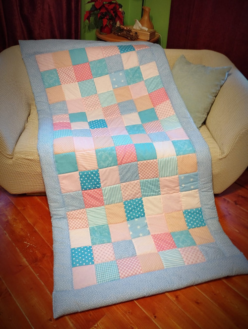 Dětská přikrývka patchwork, tyrkys růžová — foto 2