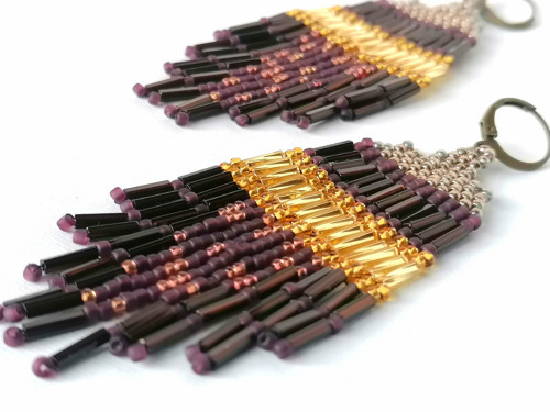 Chocolate Brown Beaded Fringe Earrings — foto 2