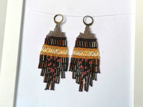 Chocolate Brown Beaded Fringe Earrings — foto 3