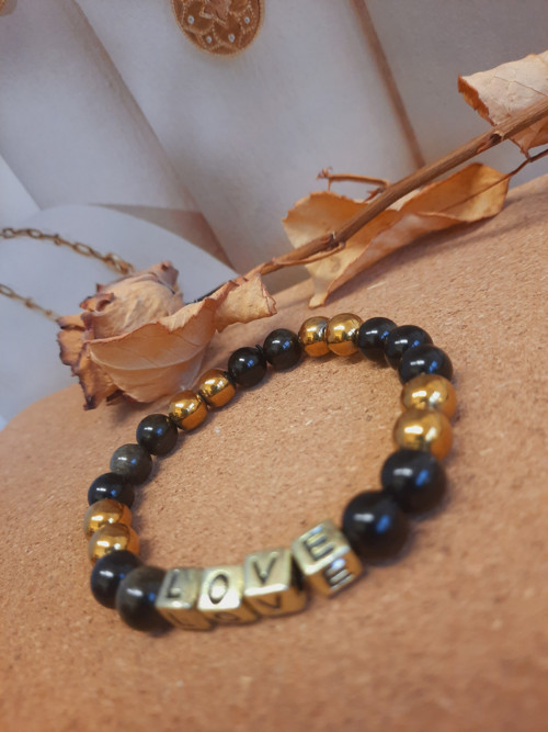 Náramek LOVE*obsidián*hematit — foto 4