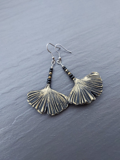 Náušnice ginkgo černé — foto 2