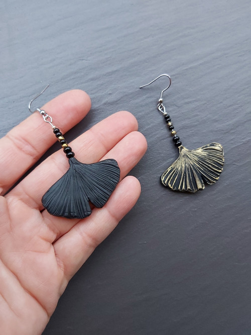 Náušnice ginkgo černé — foto 5