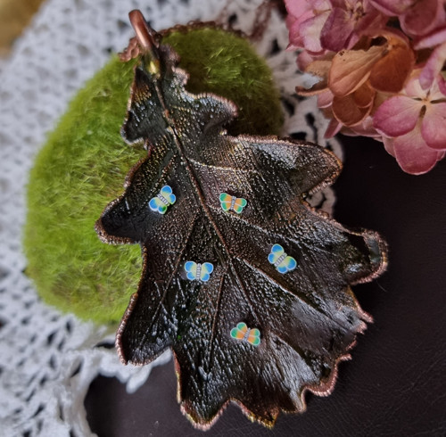 Přívěsek - list, měď, patina — foto 4