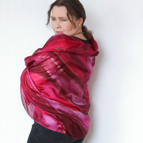 Hedvábný šál (pléd) - Bordo a rubíny — foto 2