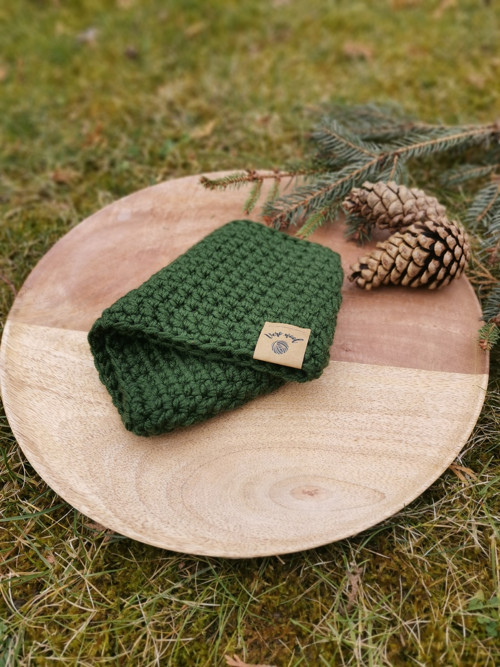 Háčkovaná merino čelenka khaki — foto 3