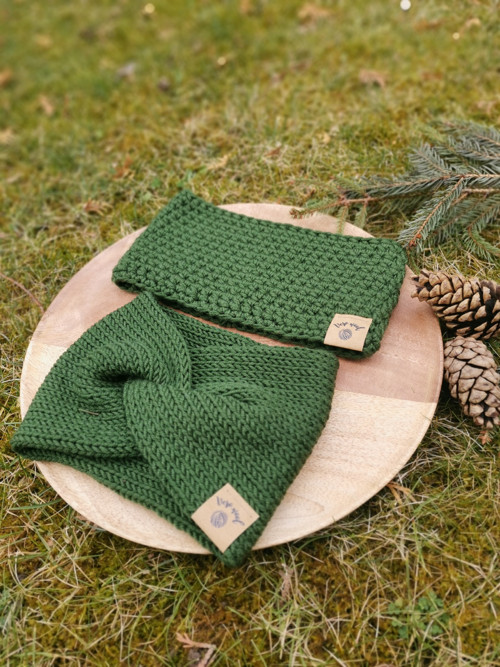 Háčkovaná merino čelenka khaki — foto 4