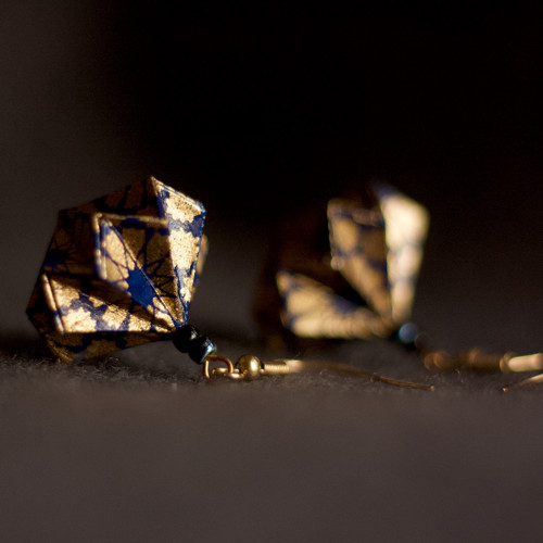 Origami náušnice – modro-zlaté — foto 3