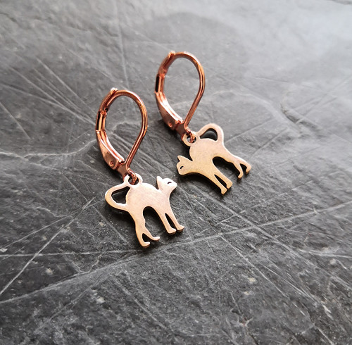 Ocel.náušnice*Kočička,která se protahuje*rosegold — foto 4