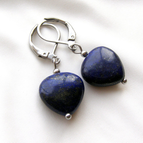 Náušnice z chir. oceli - LAPIS LAZULI SRDCE — foto 3