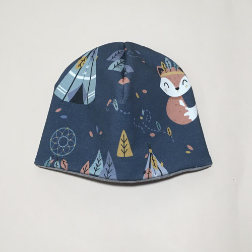 Zvířátka boho (modrá) - čepička oboustranná — foto 2