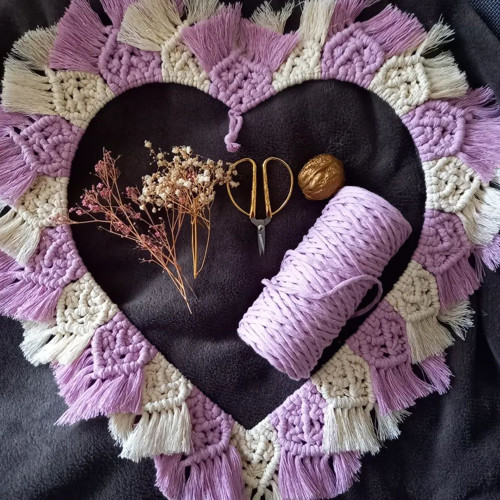 Macramé srdce - nástěnná dekorace Antique Pink — foto 6
