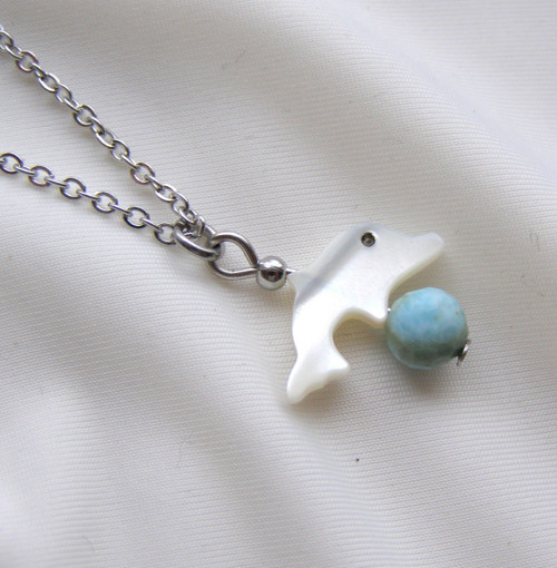 LARIMAR*DELFÍNEK PERLEŤ*ocelový náhrdelník — foto 3
