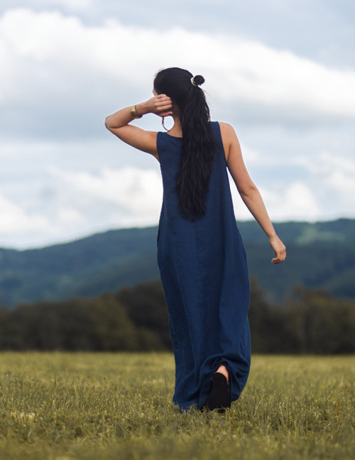 Lněné maxi šaty Navy — foto 6