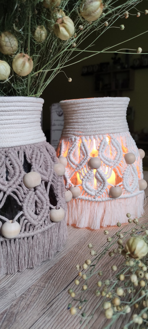 Macramé lucerna - váza - natural s korálky — foto 2