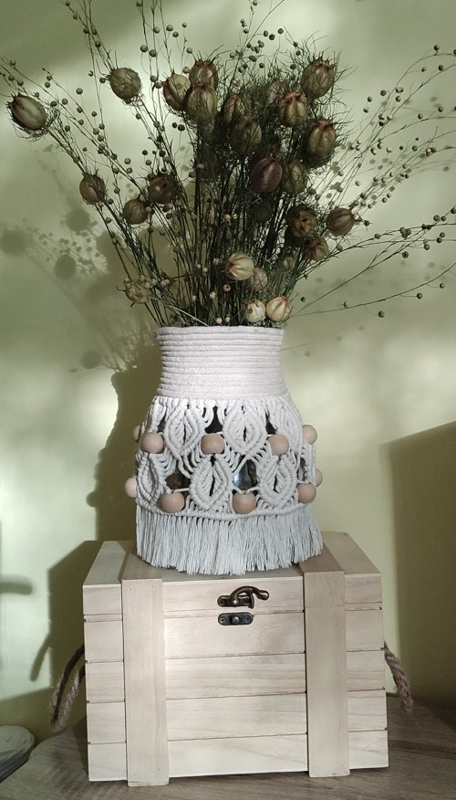 Macramé lucerna - váza - natural s korálky — foto 4