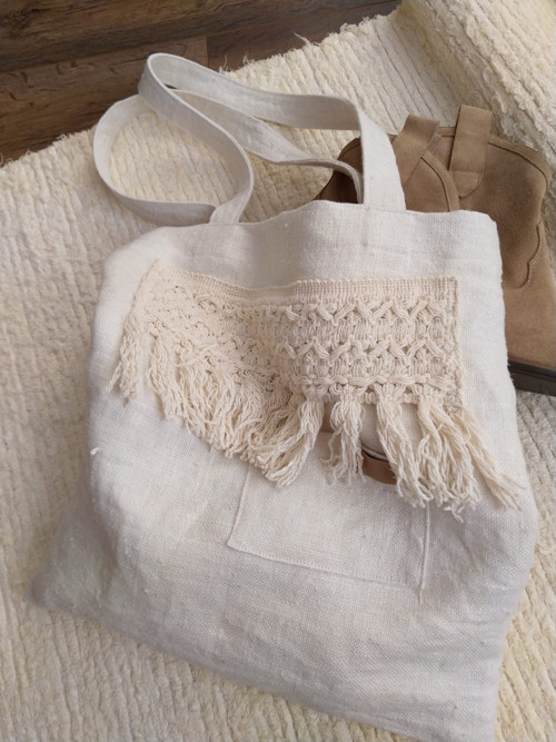Ľanová taška s macramé aplikáciou — foto 2