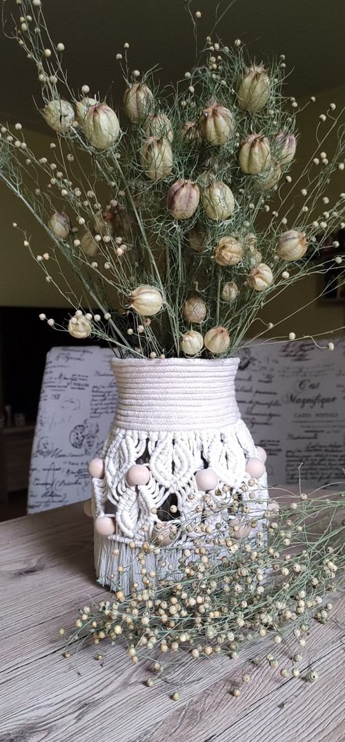 Macramé lucerna - váza - natural s korálky — foto 5