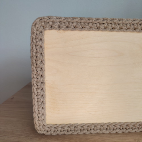 Háčkovaný košík s dřevěným dnem *40x20 cm* — foto 3