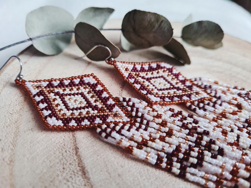 Brown aztec - šité náušnice — foto 3