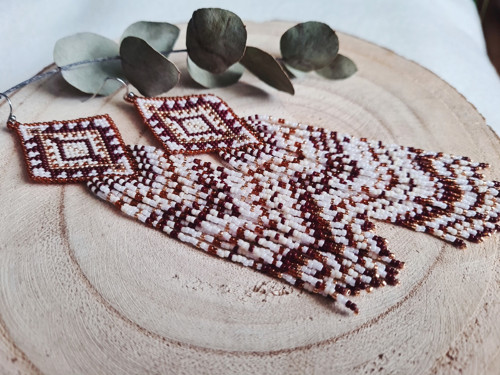 Brown aztec - šité náušnice — foto 5