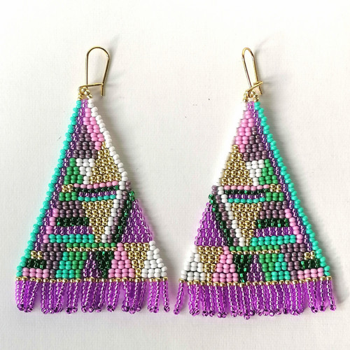 Purple And Green Triangle Beaded Earrings — foto 4