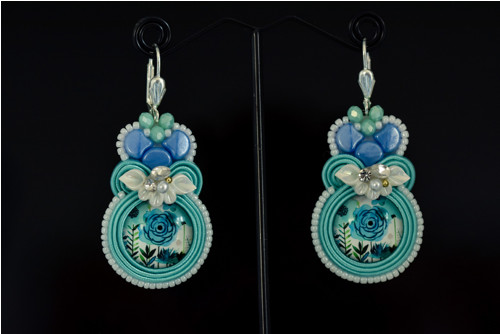 Soutache náušnice "Mentolový kvet" — foto 5