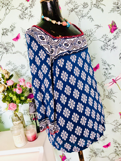 Tunika boho modrobílá — foto 3