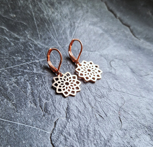 Ocelové náušnice*mandala*rosegold — foto 2