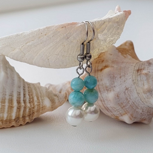 Minerální náušnice. Larimar a Shell perla. — foto 2