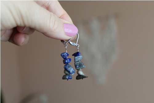 Náušnice nerez ocel + lapis lazuli — foto 2