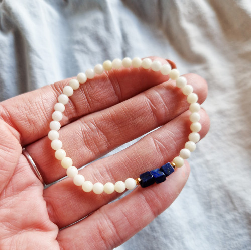 Lapis lazuli*kostičky*jadeit ivory*náramek — foto 3