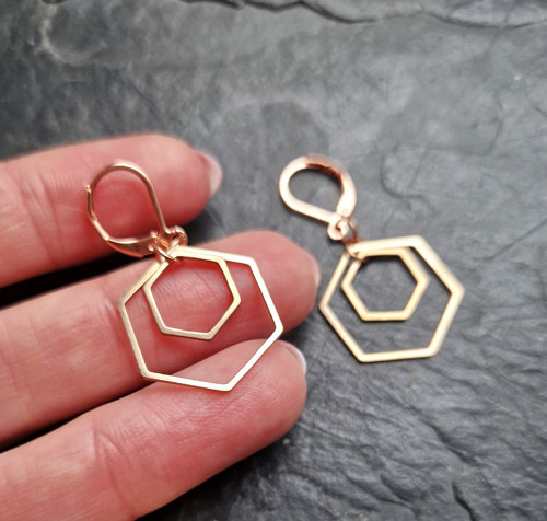 Ocelové náušnice*hexagony*rosegold — foto 3