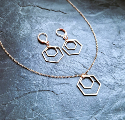 Ocelové náušnice*hexagony*rosegold — foto 6