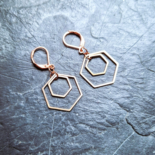 Ocelové náušnice*hexagony*rosegold — foto 2