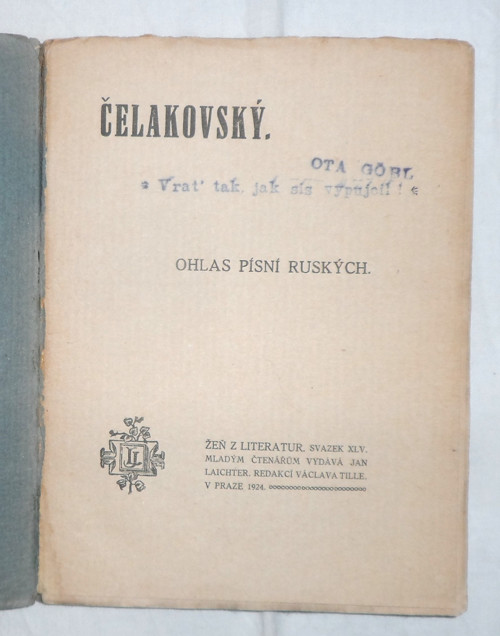 F. L. ČELAKOVSKÝ: Ohlasy písní ruských, 1924 — foto 2